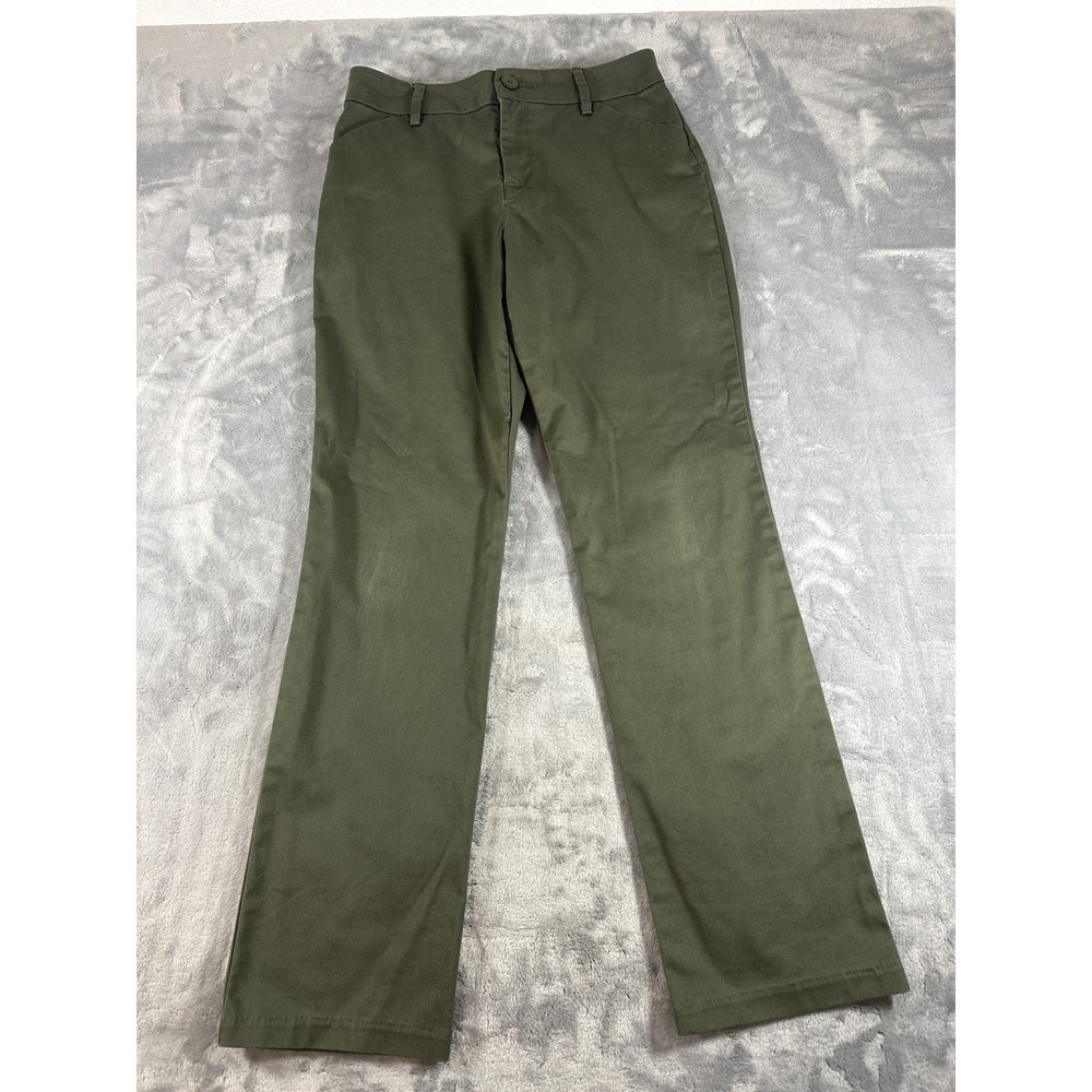 Lee Relaxed Fit Straight Leg Mid Rise Olive Green Pants 4 Medium Wrinkle Free